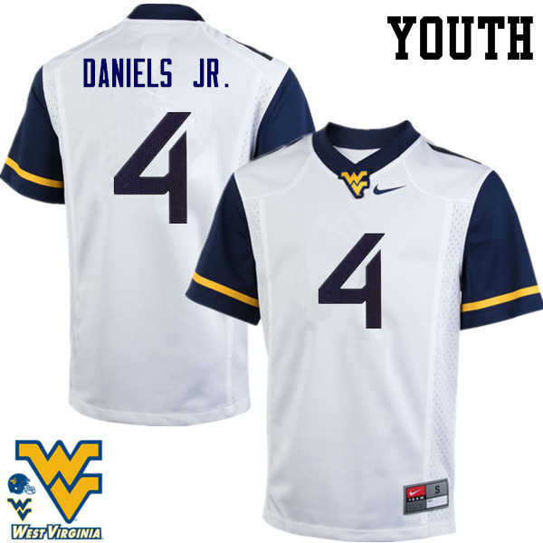 Youth #4 Mike Daniels Jr. West Virginia Mountaineers College Football Jerseys-White - Click Image to Close